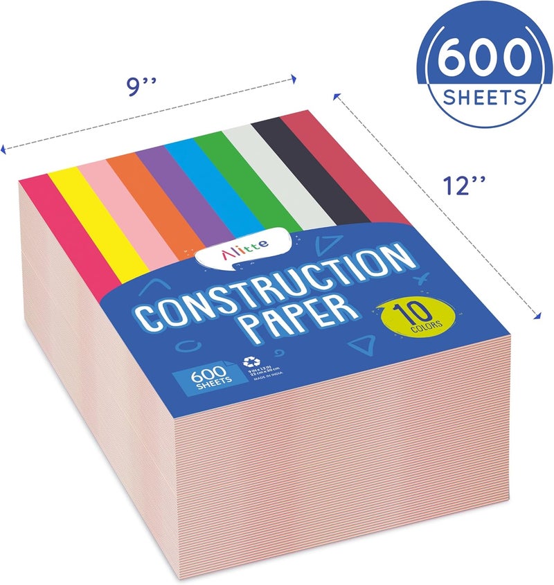 Alitte Construction Paper Assorted Colors - (600 Sheets, 9x12), Craft Paper, 10 Bright Colors - Bulk Pack Arts & Crafts Projects - Colored Paper For Preschool, Home, And Classroom Supplies - Image 3